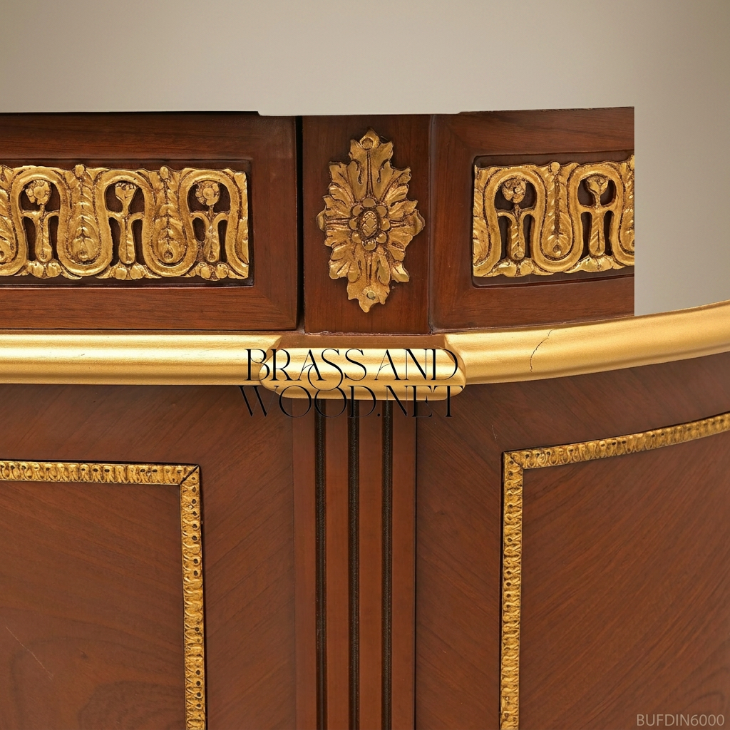 Brass & Wood Louis XVI Marble-Top Buffet with Mirror