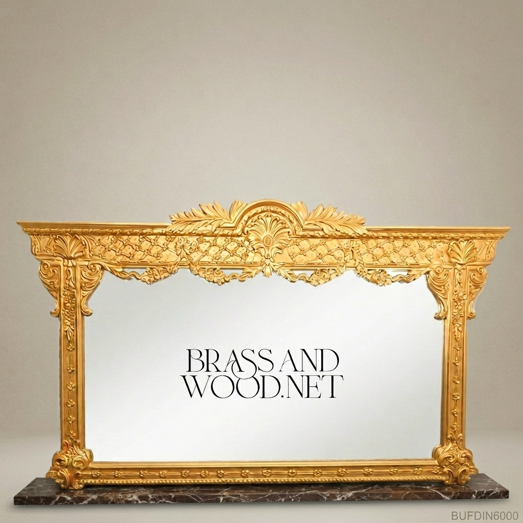 Brass & Wood Louis XVI Marble-Top Buffet with Mirror