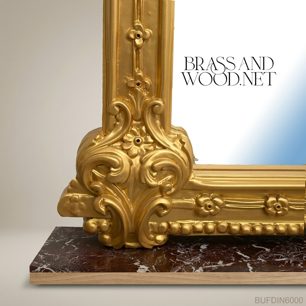 Brass & Wood Louis XVI Marble-Top Buffet with Mirror — 200cm