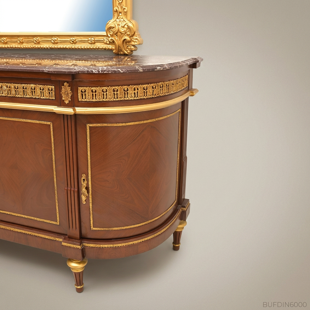 Brass & Wood Louis XVI Marble-Top Buffet with Mirror — 250cm
