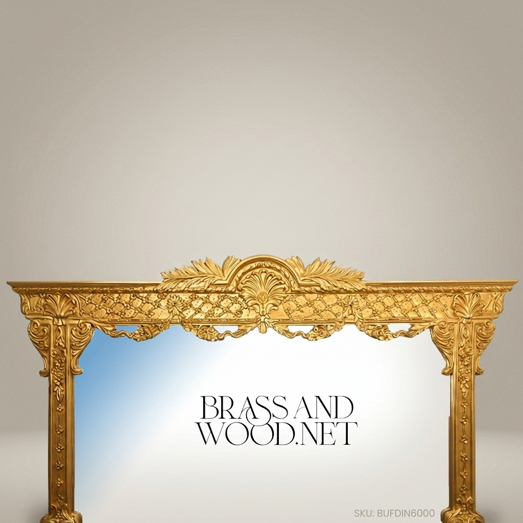 Brass & Wood Louis XVI Marble-Top Buffet with Mirror — 350cm