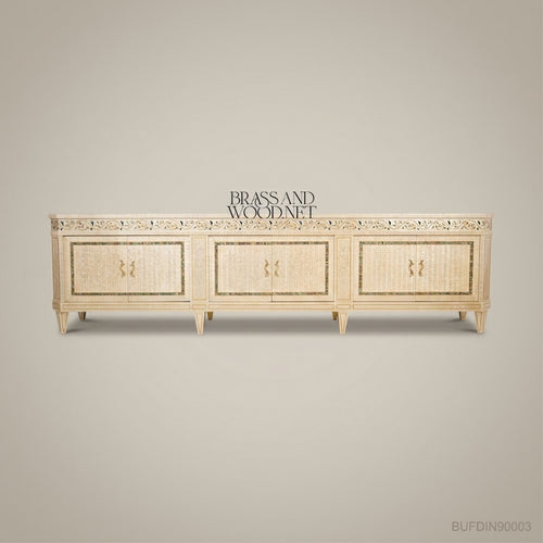 Brass & Wood Neoclassical Inlaid Buffet with Mother of Pearl Panels