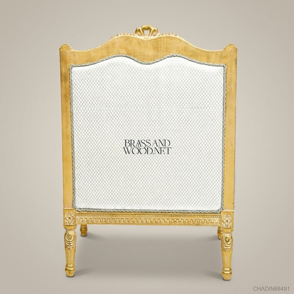 Louis XVI Gilded Wood Salon Armchair with Silver-Grey Upholstery