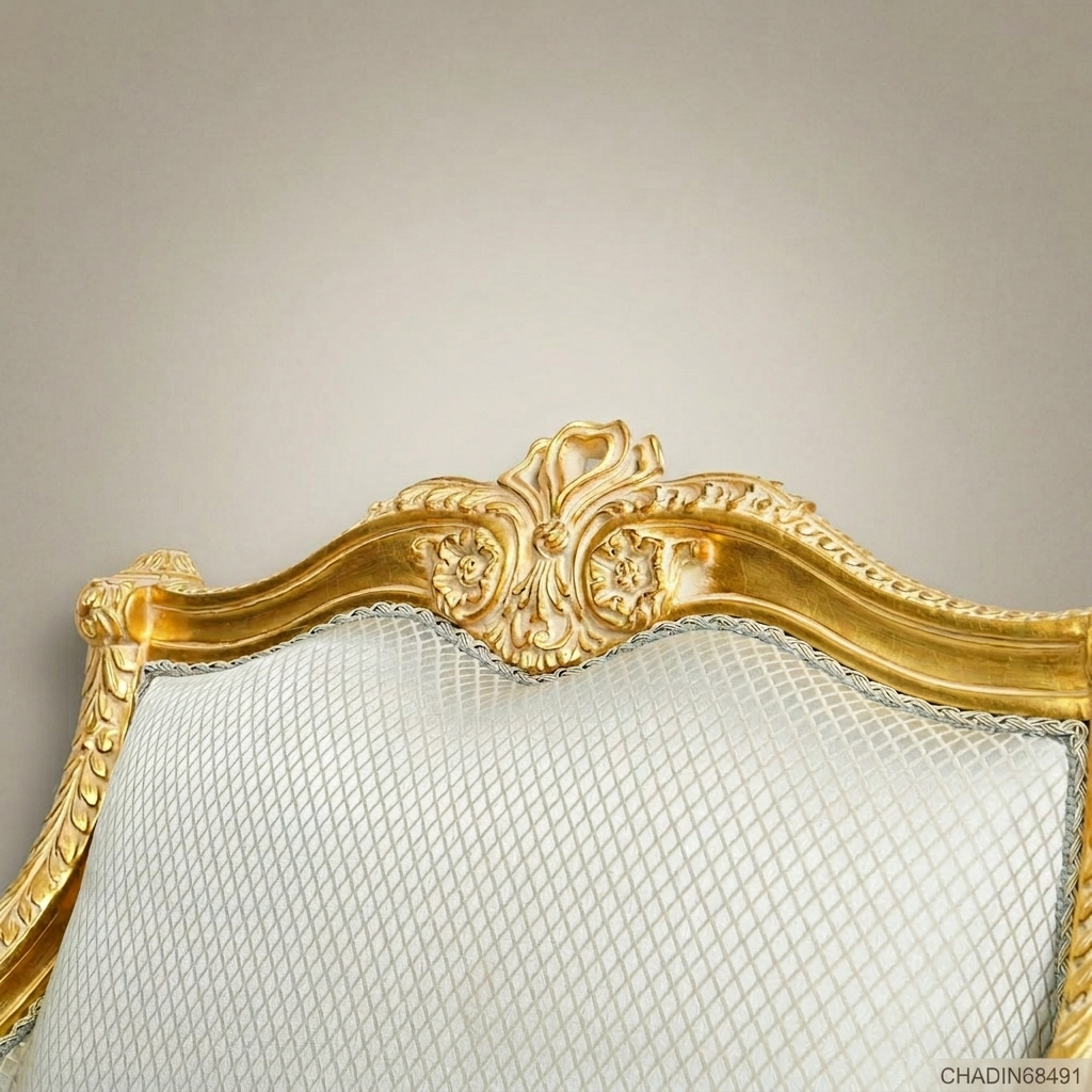 Louis XVI Gilded Wood Salon Armchair with Silver-Grey Upholstery