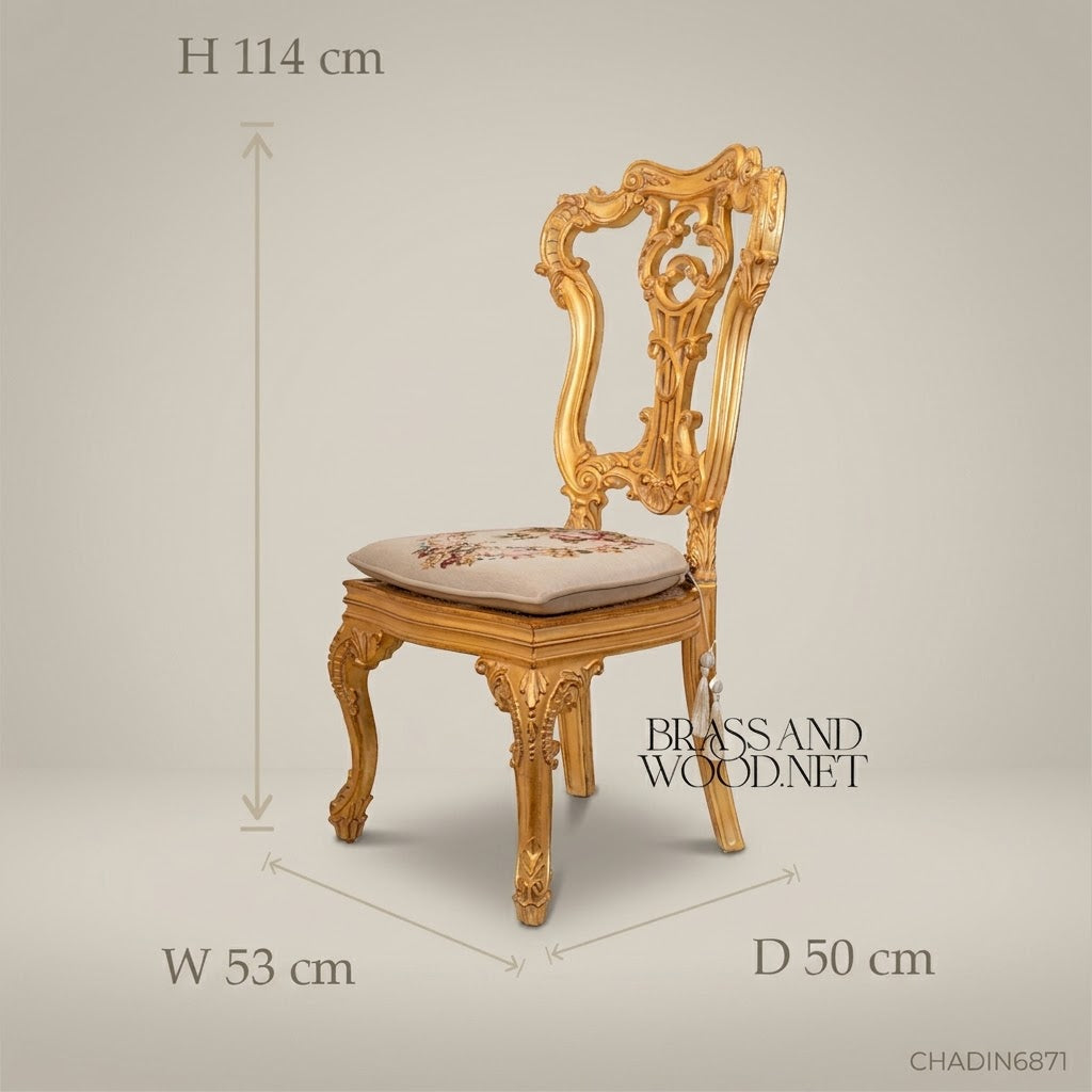 Brass & Wood Rococo Gold Dining Chair — Without Arms