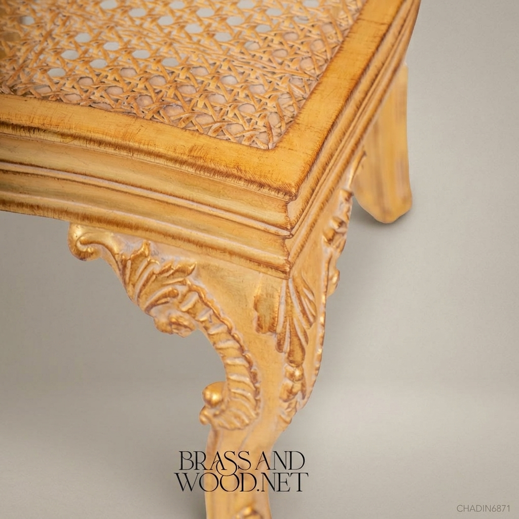 Brass & Wood Rococo Gold Dining Chair — Without Arms