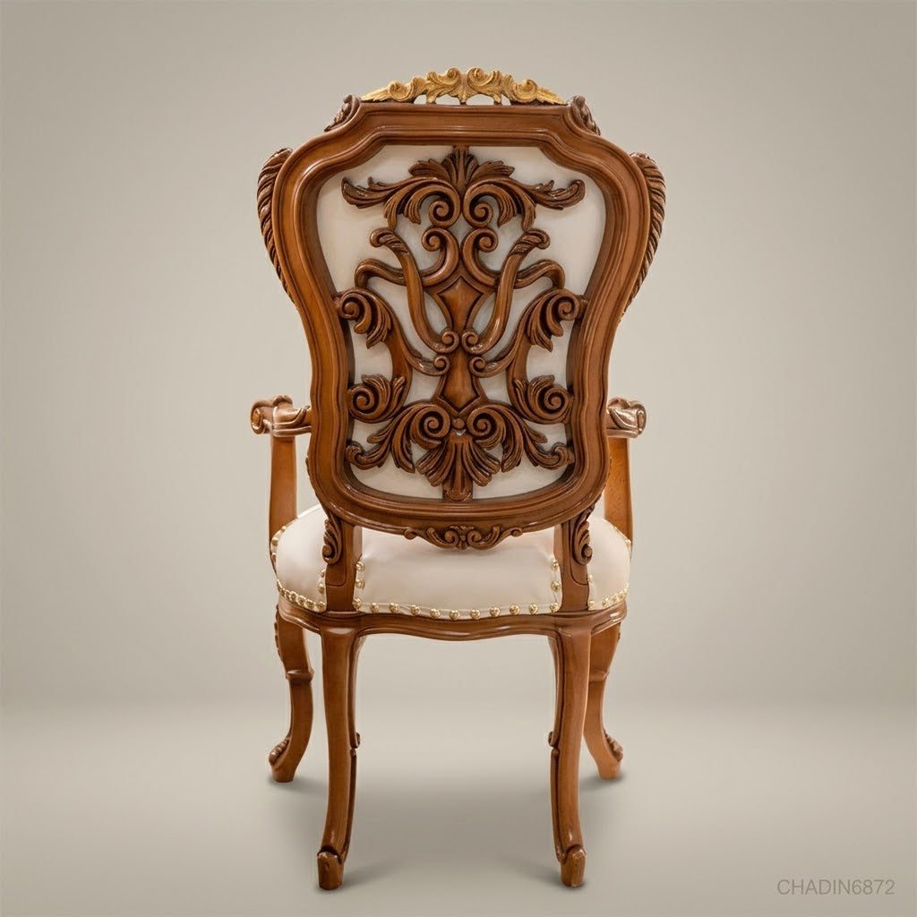 Brass & Wood Rococo Gold Dining Chair — With Arms