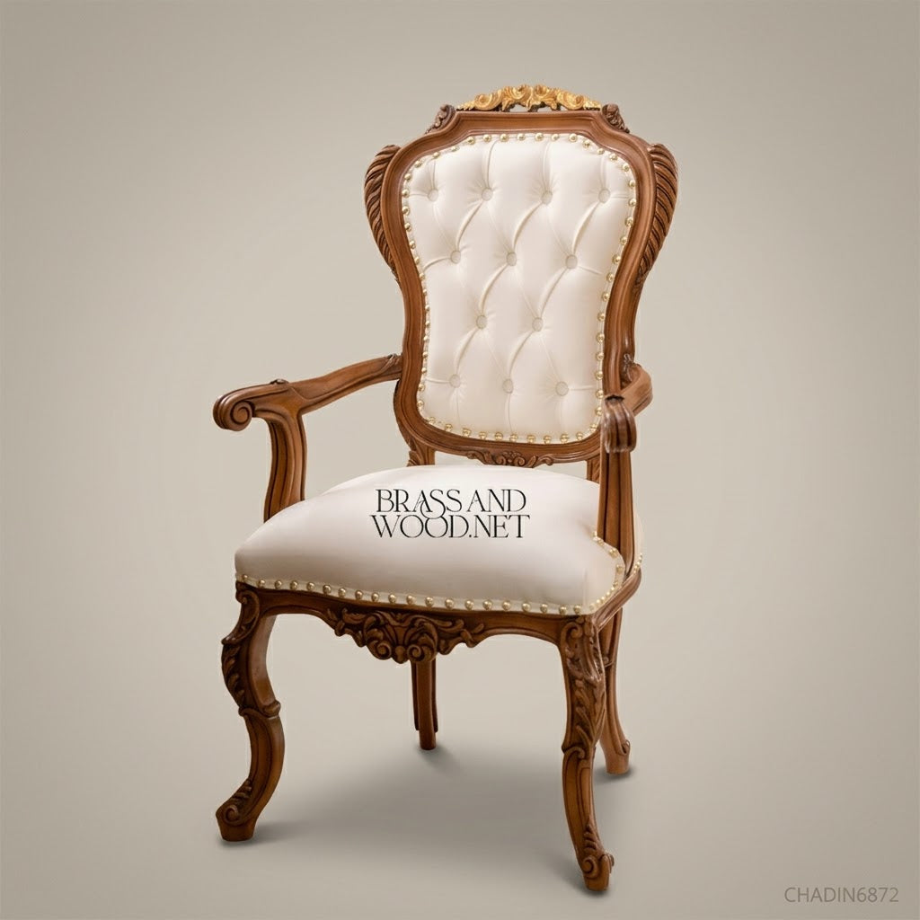 Brass & Wood Rococo Gold Dining Chair — With Arms