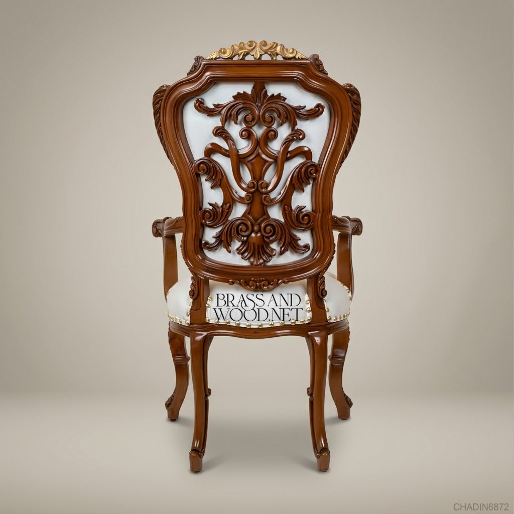 Brass & Wood Rococo Gold Dining Chair — With Arms