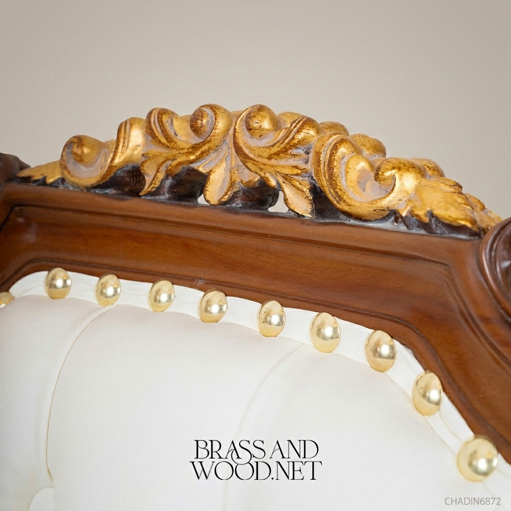 Brass & Wood Rococo Gold Dining Chair — With Arms