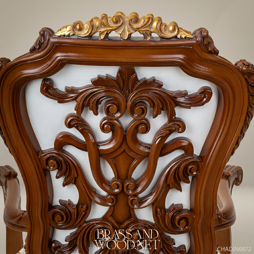 Brass & Wood Rococo Gold Dining Chair — With Arms