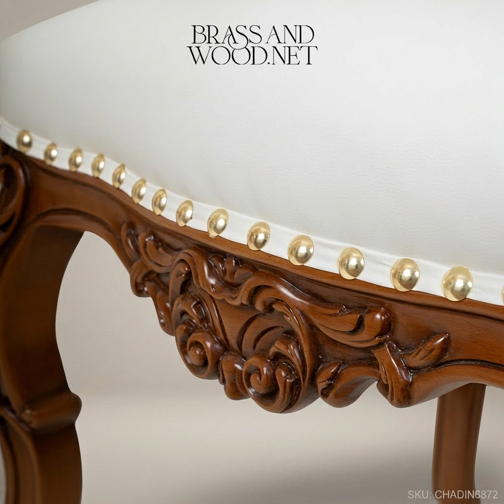 Brass & Wood Rococo Gold Dining Chair — With Arms