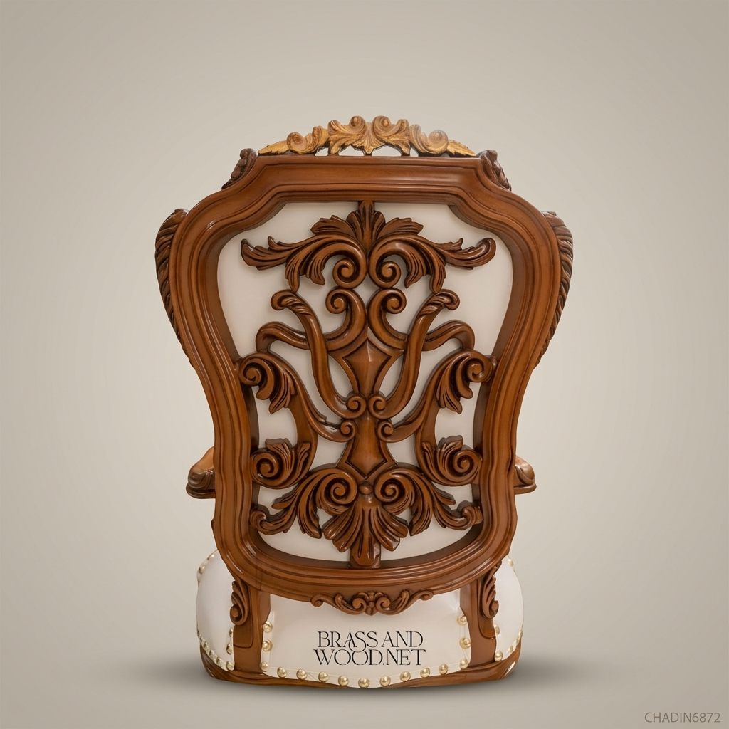 Brass & Wood Rococo Gold Dining Chair — With Arms