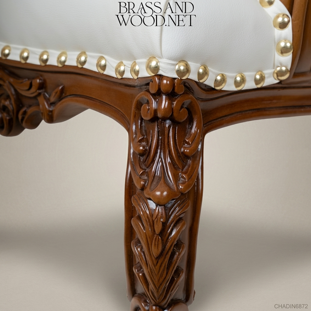 Brass & Wood Rococo Gold Dining Chair — With Arms