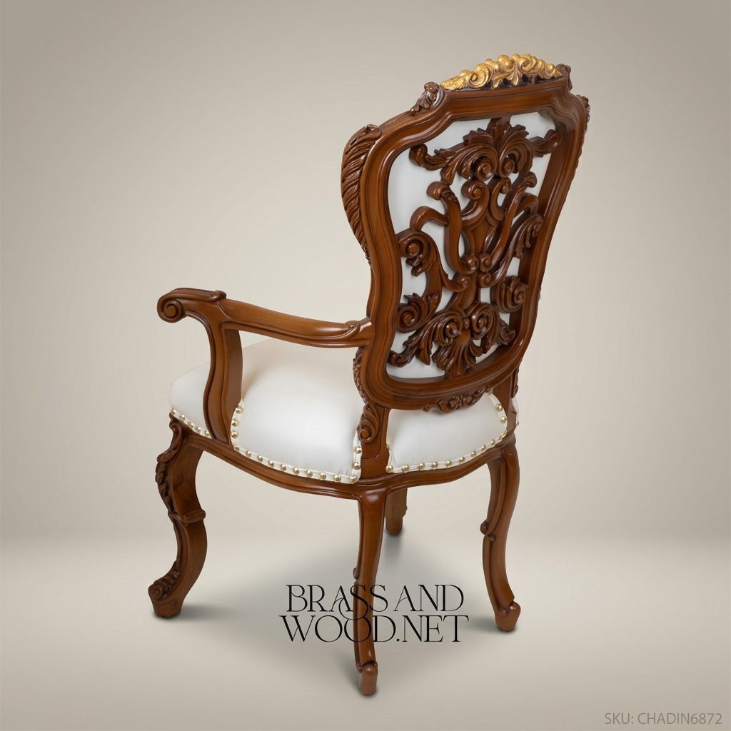 Brass & Wood Rococo Gold Dining Chair — With Arms