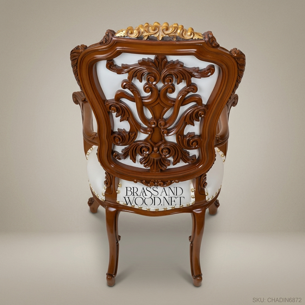 Brass & Wood Rococo Gold Dining Chair — With Arms