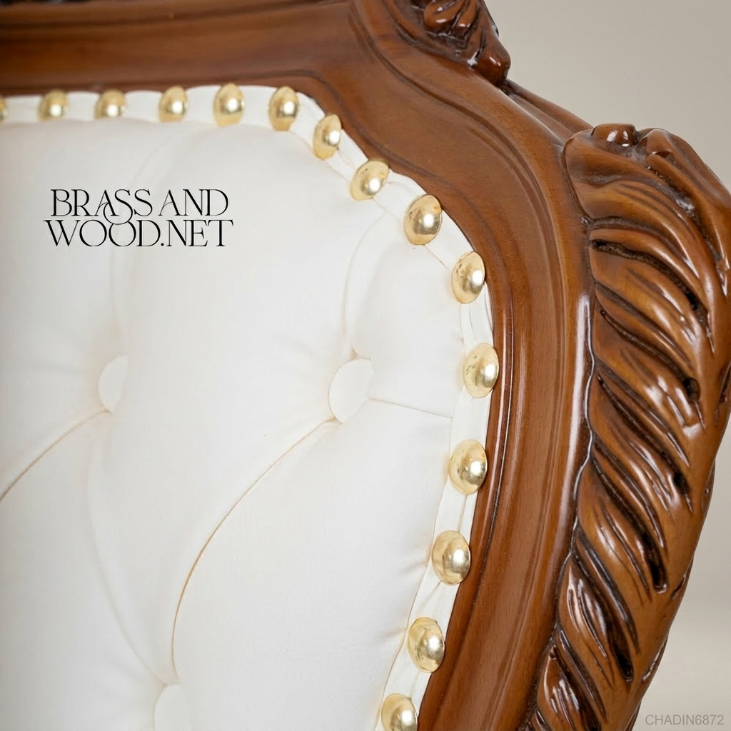Brass & Wood Rococo Gold Dining Chair — With Arms