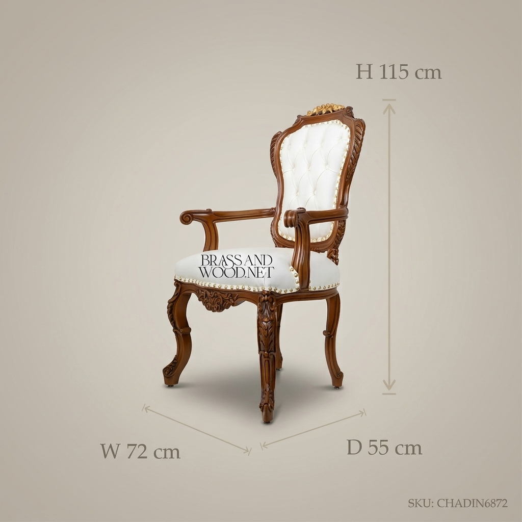 Brass & Wood Rococo Gold Dining Chair — With Arms