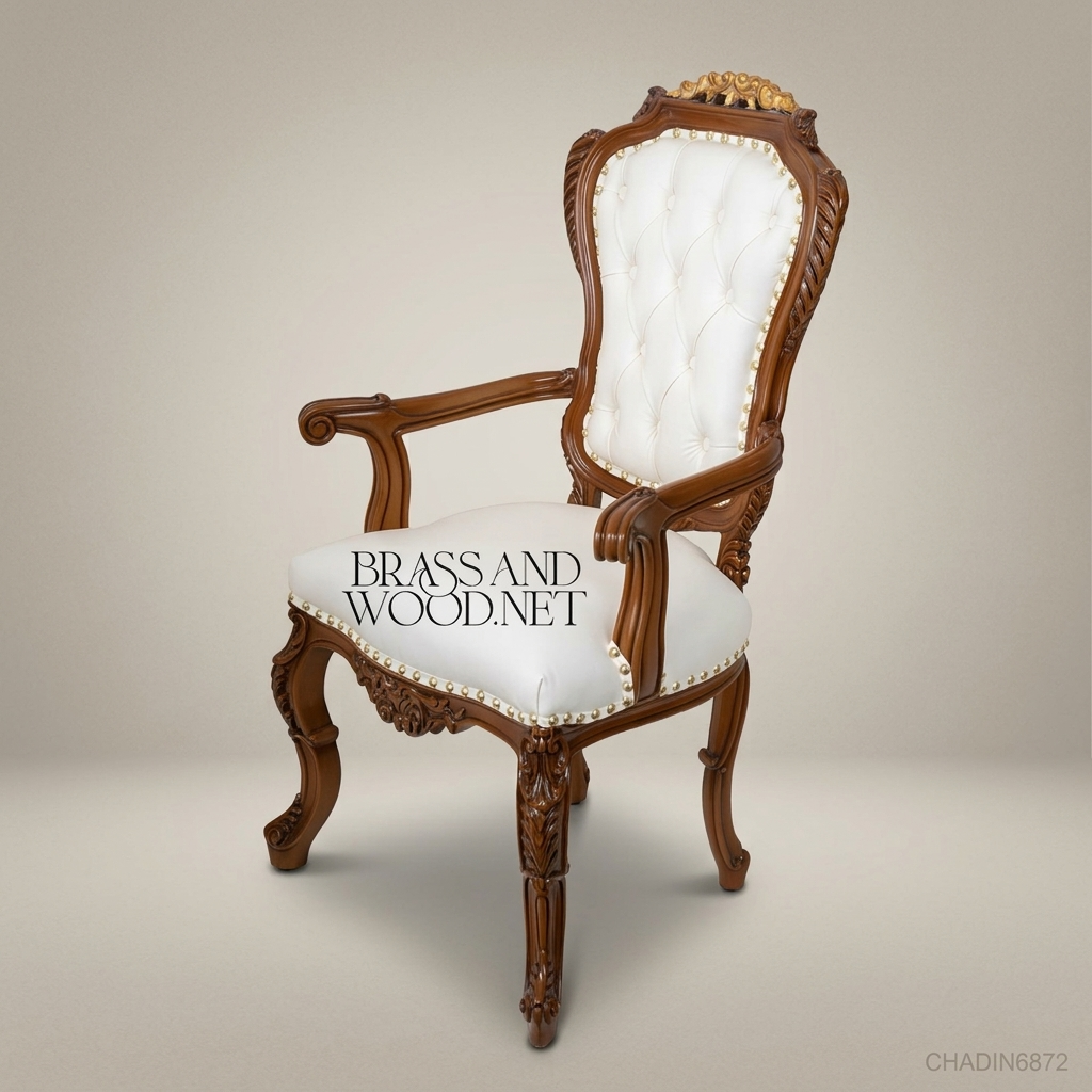 Brass & Wood Rococo Gold Dining Chair — With Arms