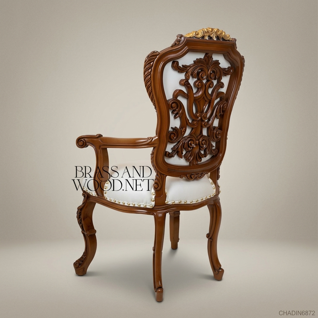 Brass & Wood Rococo Gold Dining Chair — With Arms
