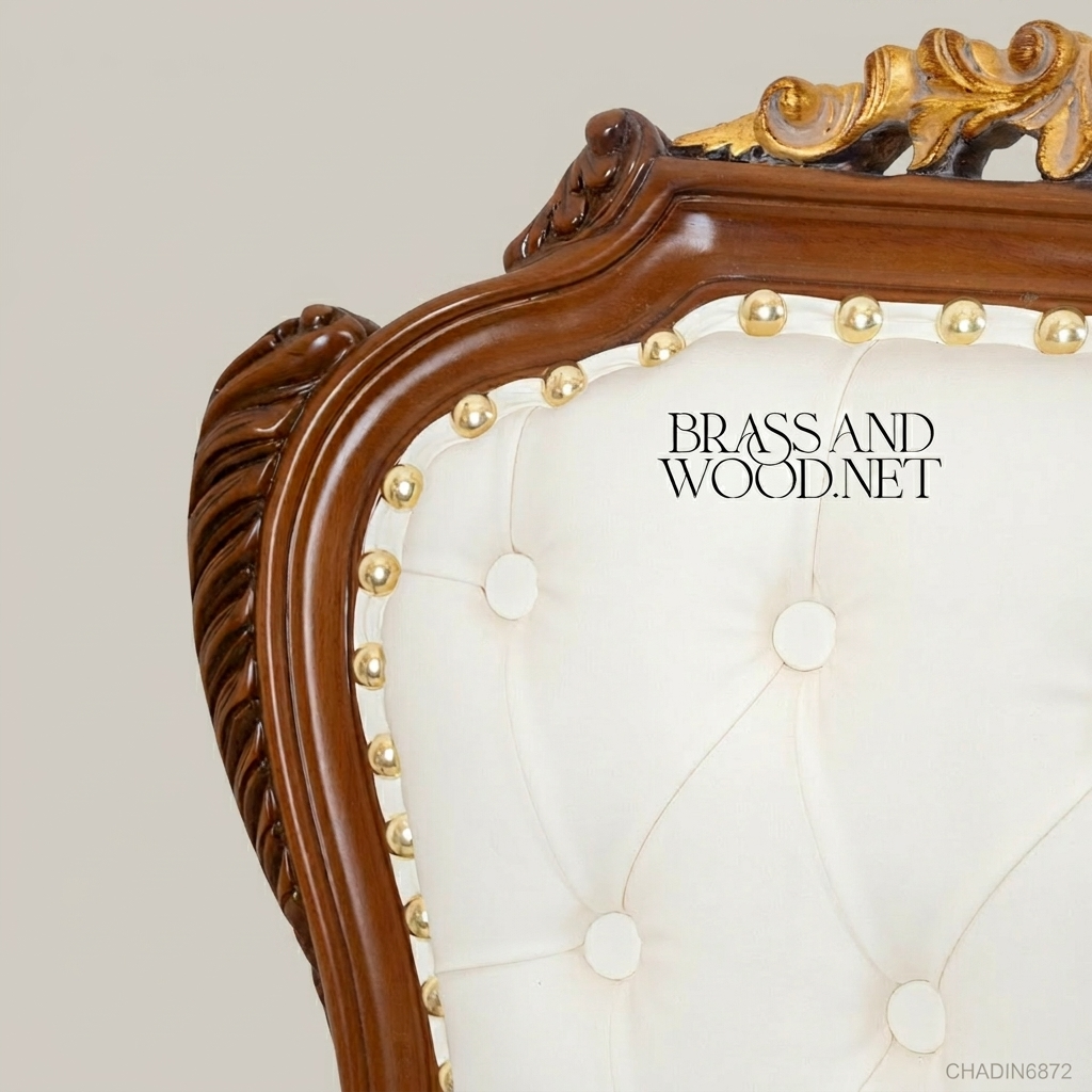 Brass & Wood Rococo Gold Dining Chair — With Arms