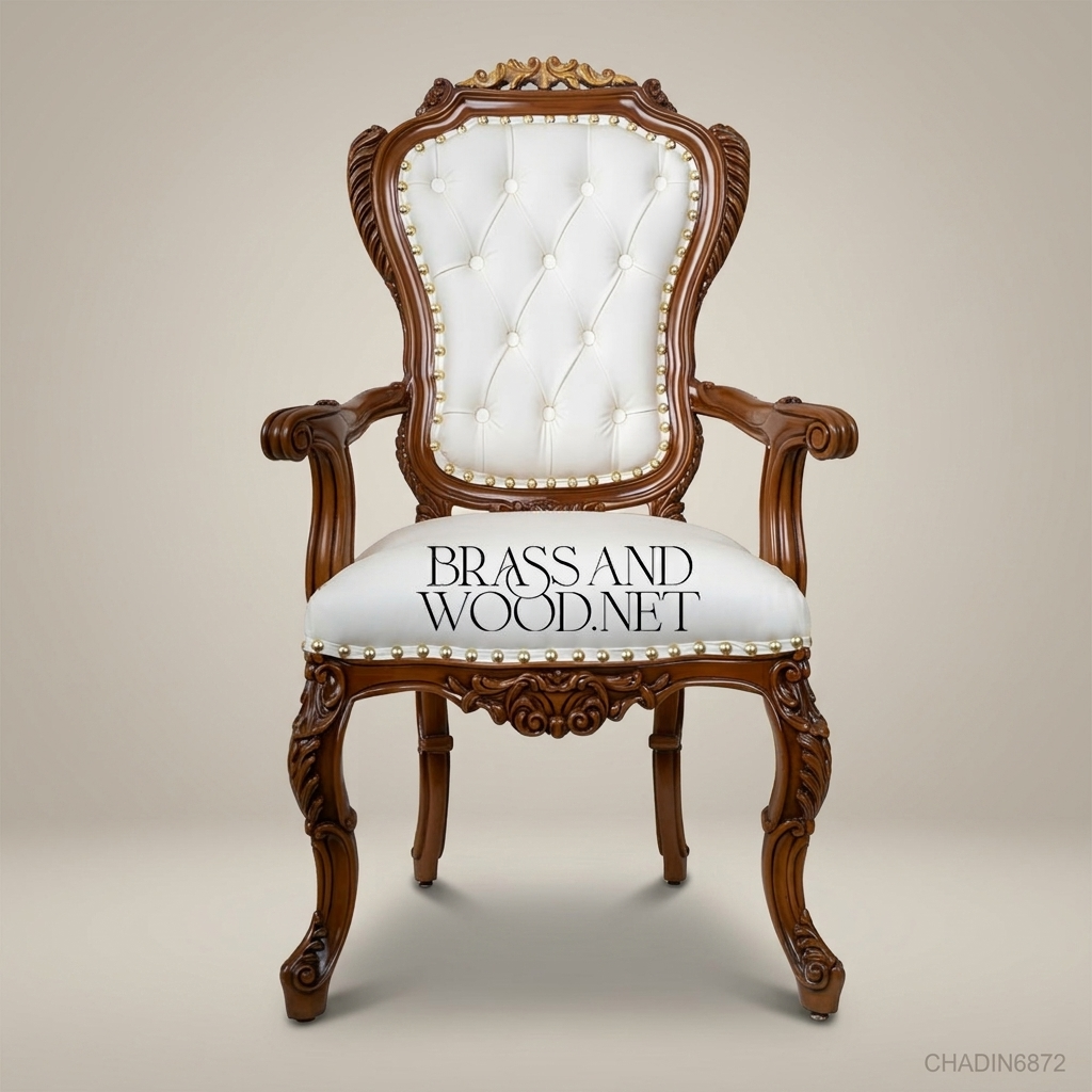 Brass & Wood Rococo Gold Dining Chair — With Arms