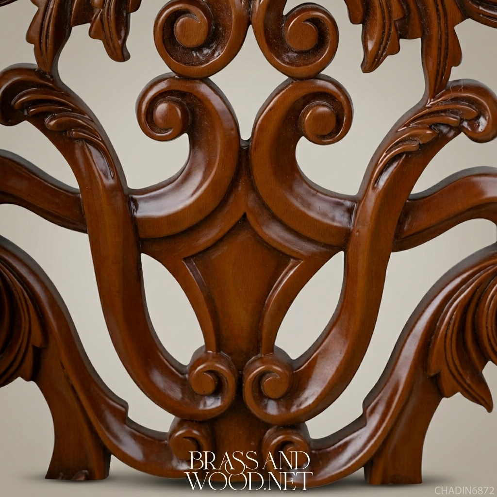 Brass & Wood Rococo Gold Dining Chair — With Arms
