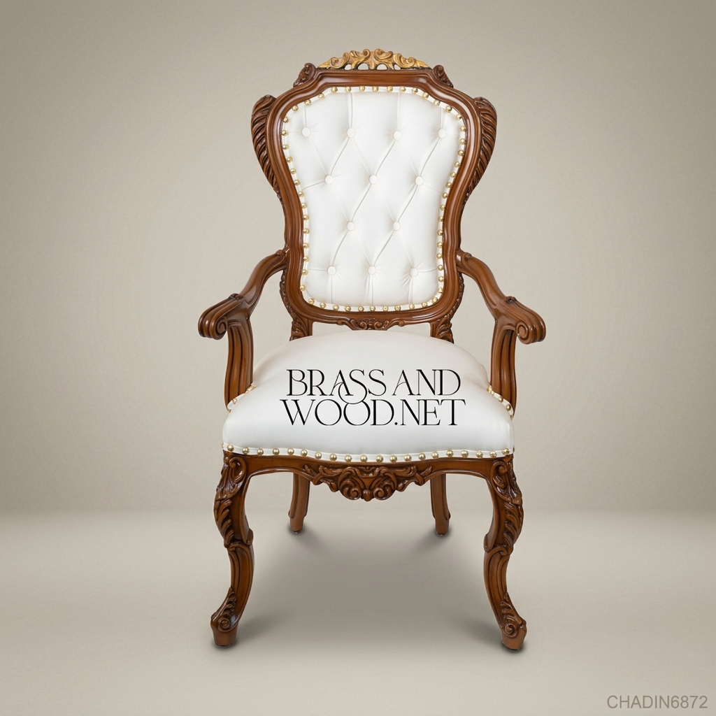 Brass & Wood Rococo Gold Dining Chair — With Arms