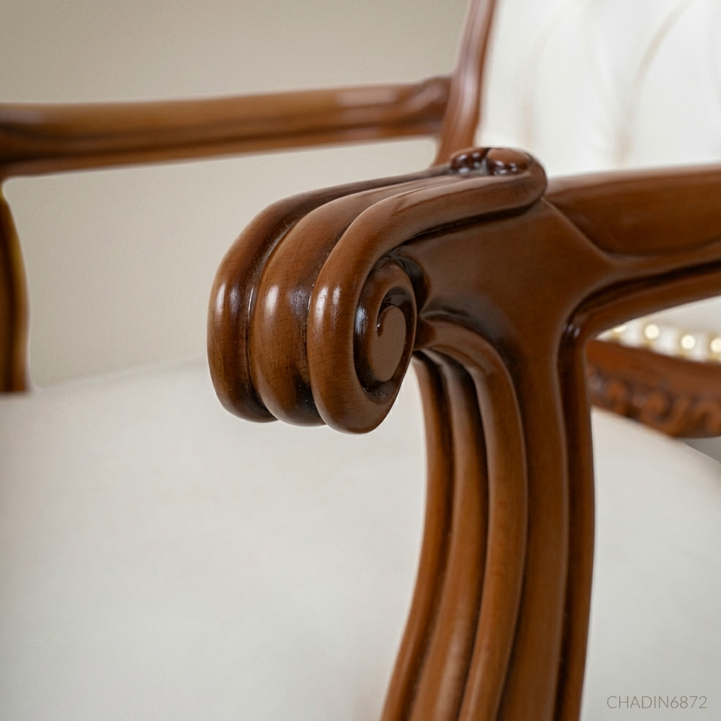 Brass & Wood Rococo Gold Dining Chair — With Arms