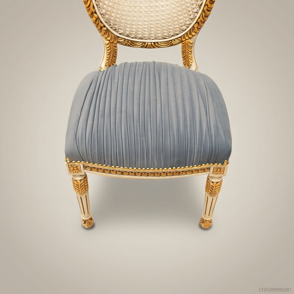 Brass & Wood Louis XVI Cane Back Dining Chair — Without Arms
