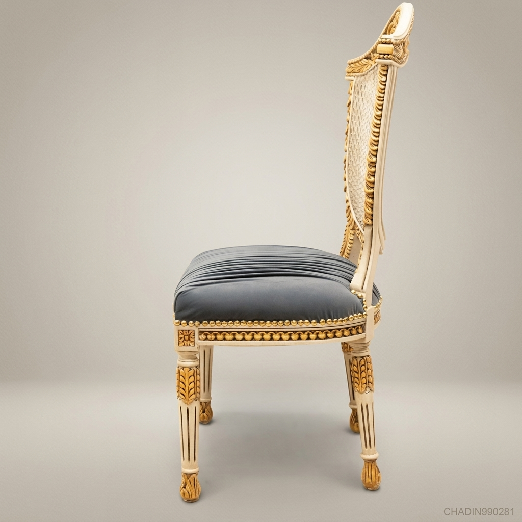 Brass & Wood Louis XVI Cane Back Dining Chair — Without Arms