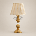 Classical Baroque Brass & Crystal Table Lamp - Ornate Carved Pedestal — Gold