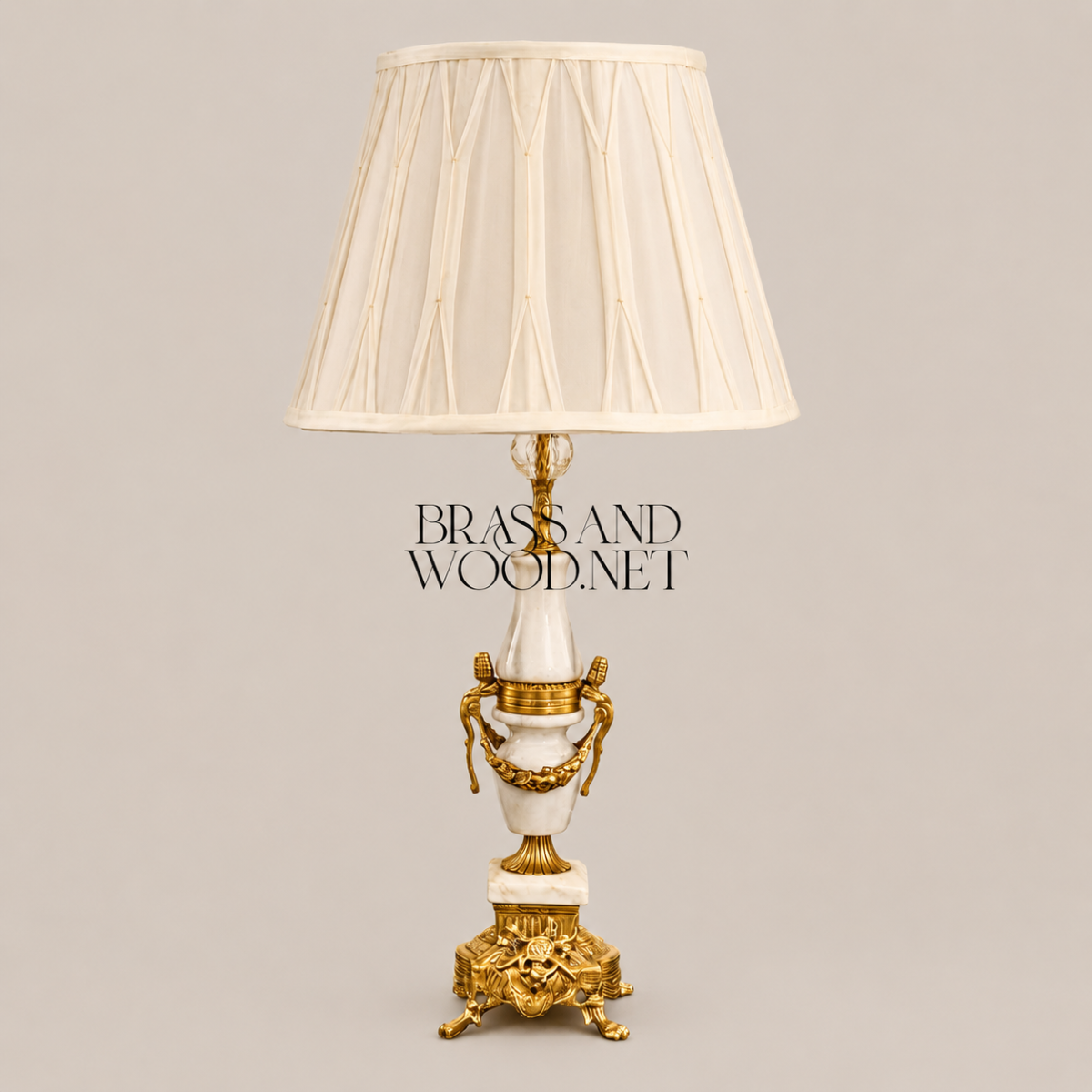 Classical Urn Table Lamp with Brass Garland & Pleated Ivory Shade