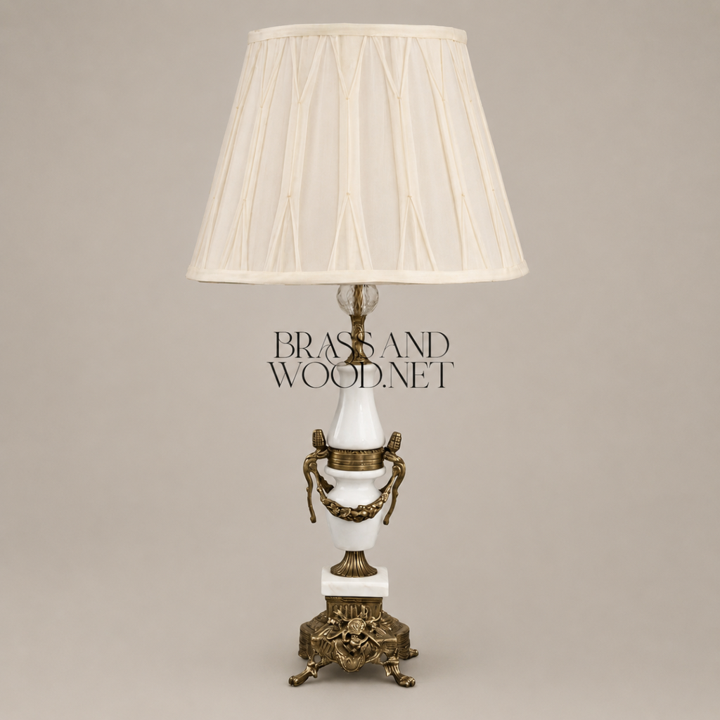 Classical Brass & Marble Urn Table Lamp - Louis XVI Ornate Footed Base