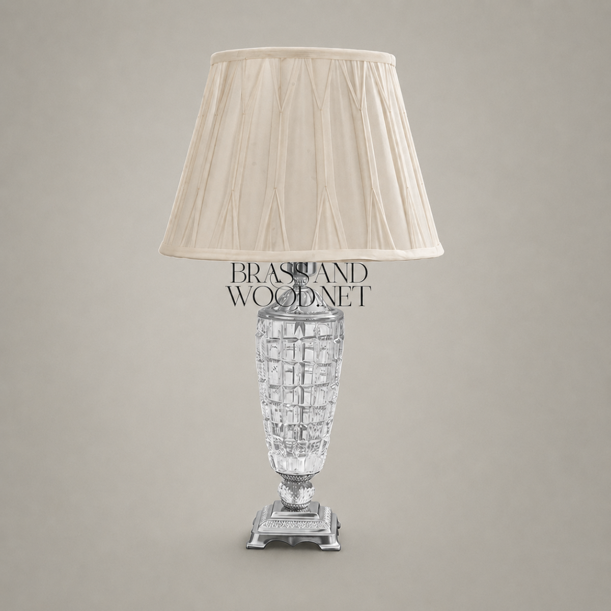 Classical Crystal & Brass Table Lamp - Urn Body with Ornate Square Base
