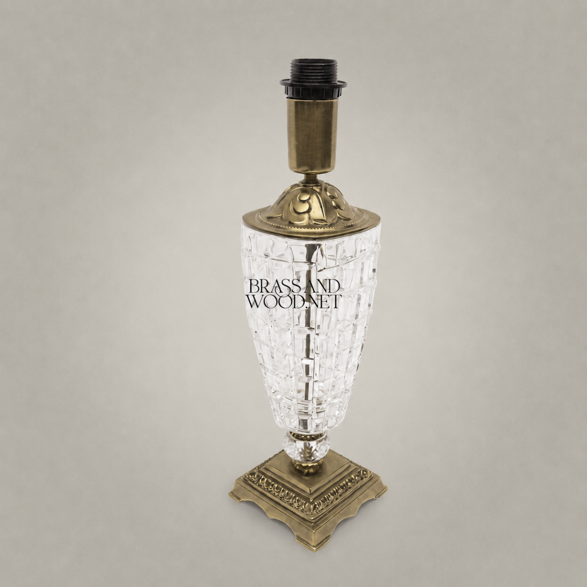 Classical Crystal & Brass Table Lamp - Urn Body with Ornate Square Base