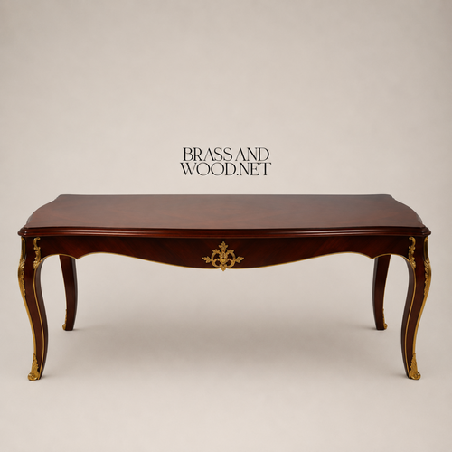 Brass & Wood Louis XV Rococo Carved Wood Dining Table