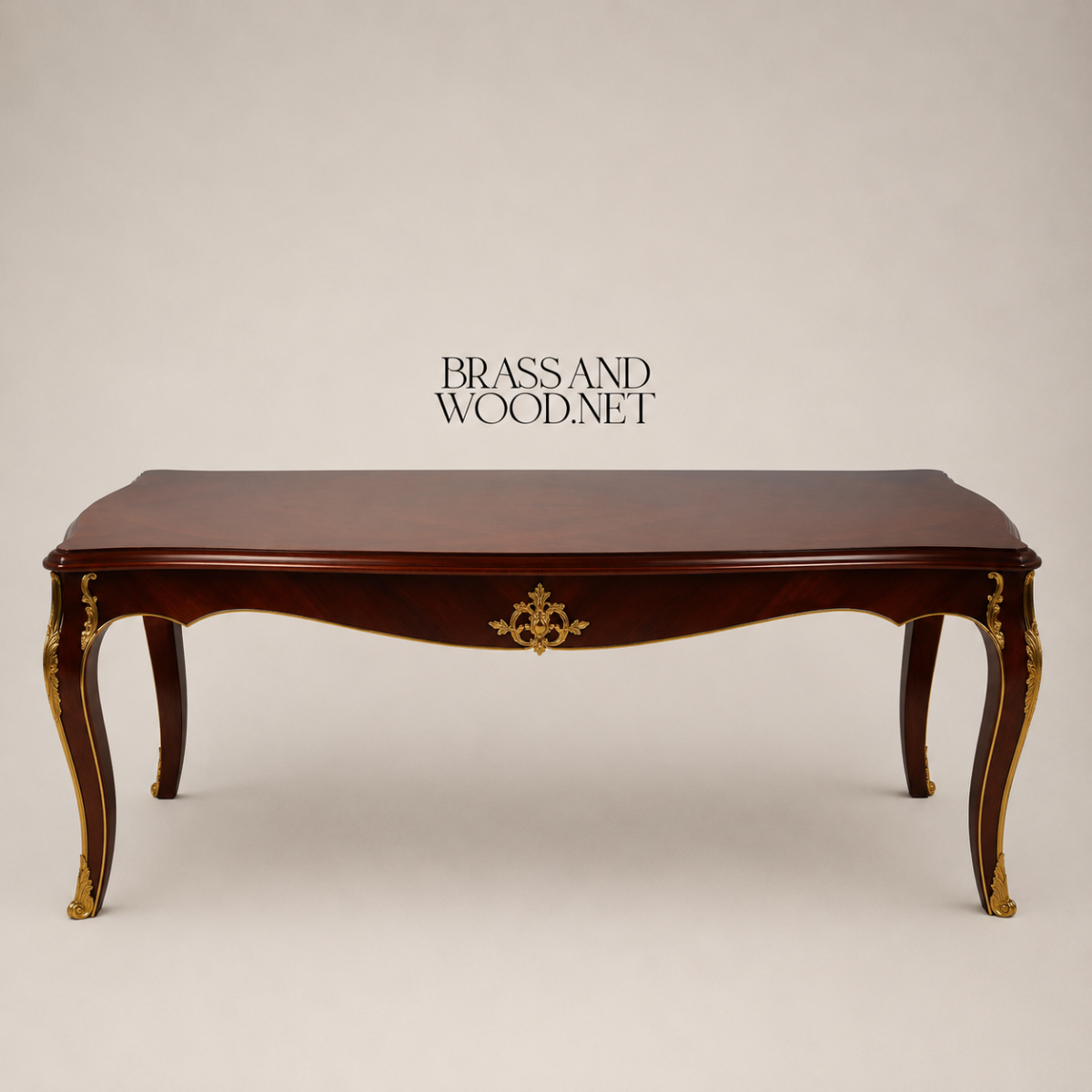 Brass & Wood Louis XV Rococo Carved Wood Dining Table — 8 Persons