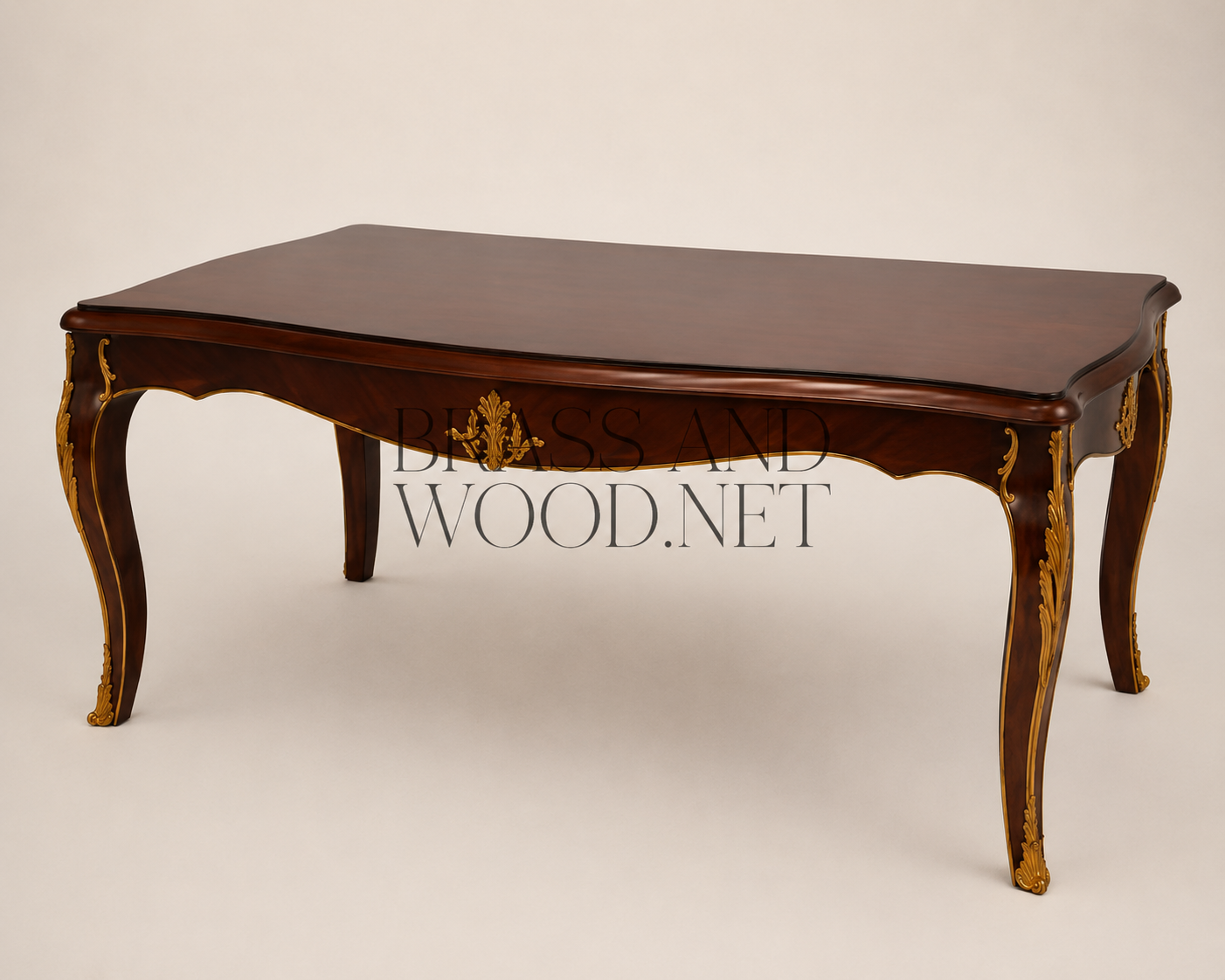 Brass & Wood Louis XV Rococo Carved Wood Dining Table