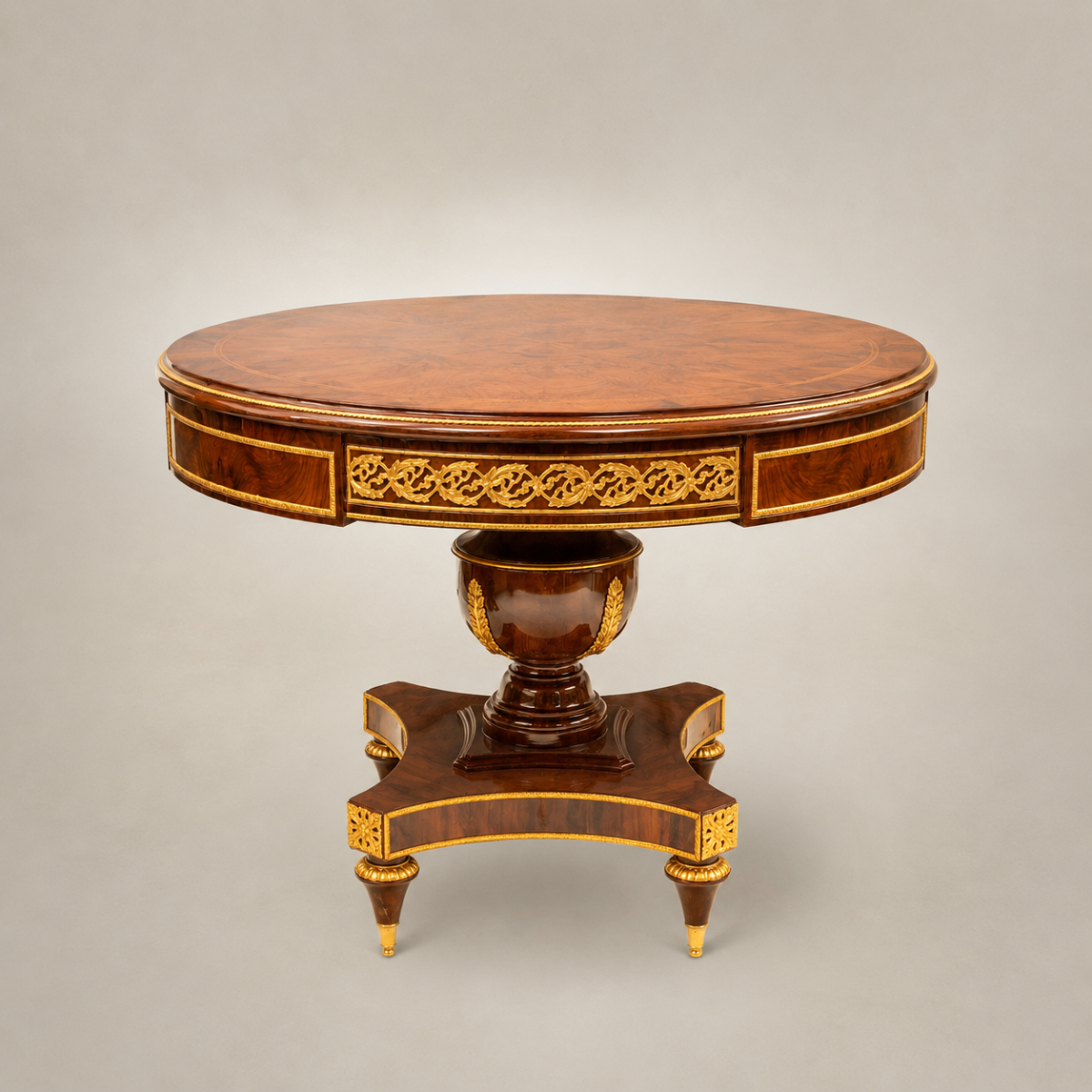 Empire Gilt Dining Suite with Round Table & Upholstered Chairs