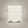 Chinoiserie Hand-Painted Solid Wood Chest of Drawers - Ivory Lacquer Blossom Motif