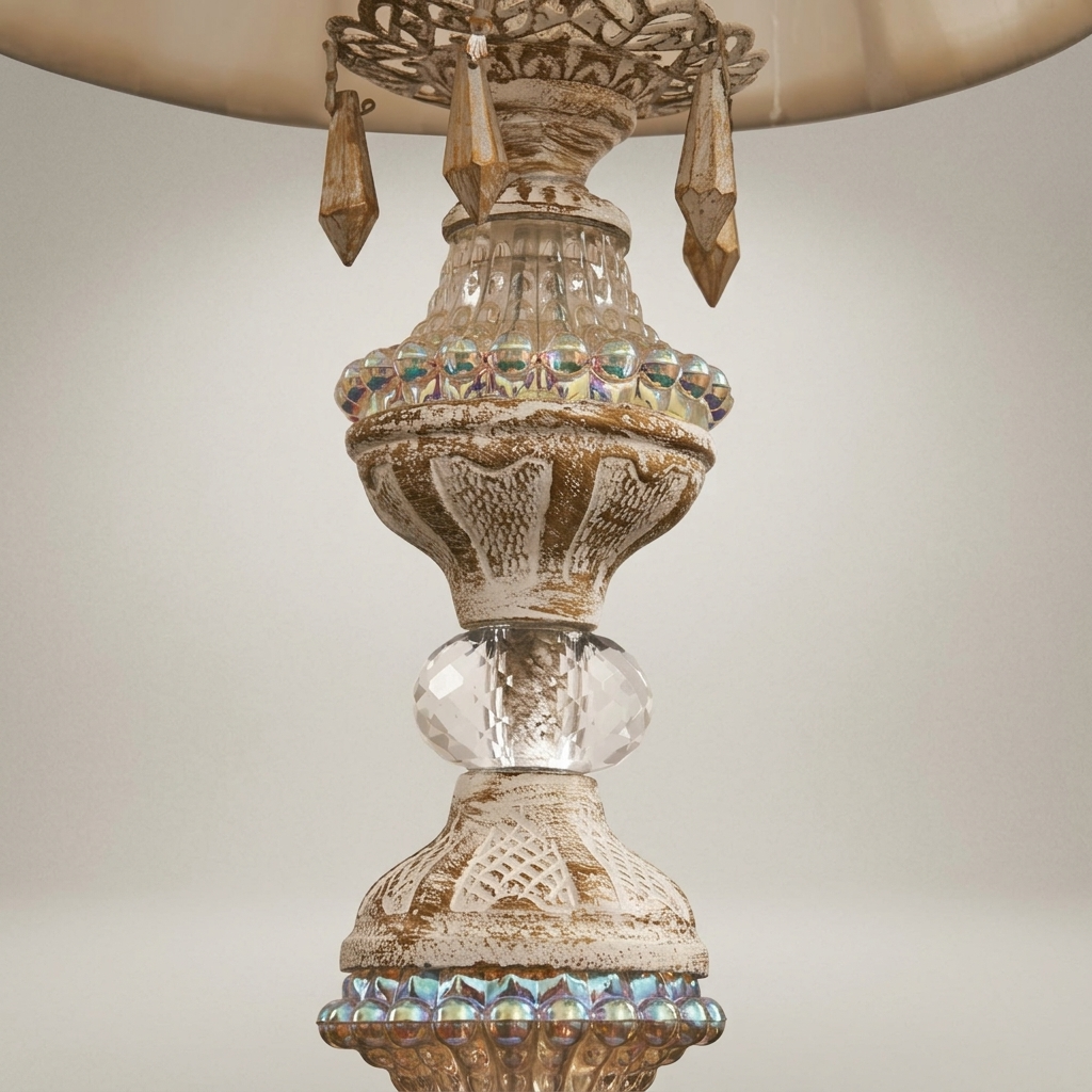 Classical Baroque Brass & Crystal Table Lamp - Ornate Carved Pedestal — Antique Gold