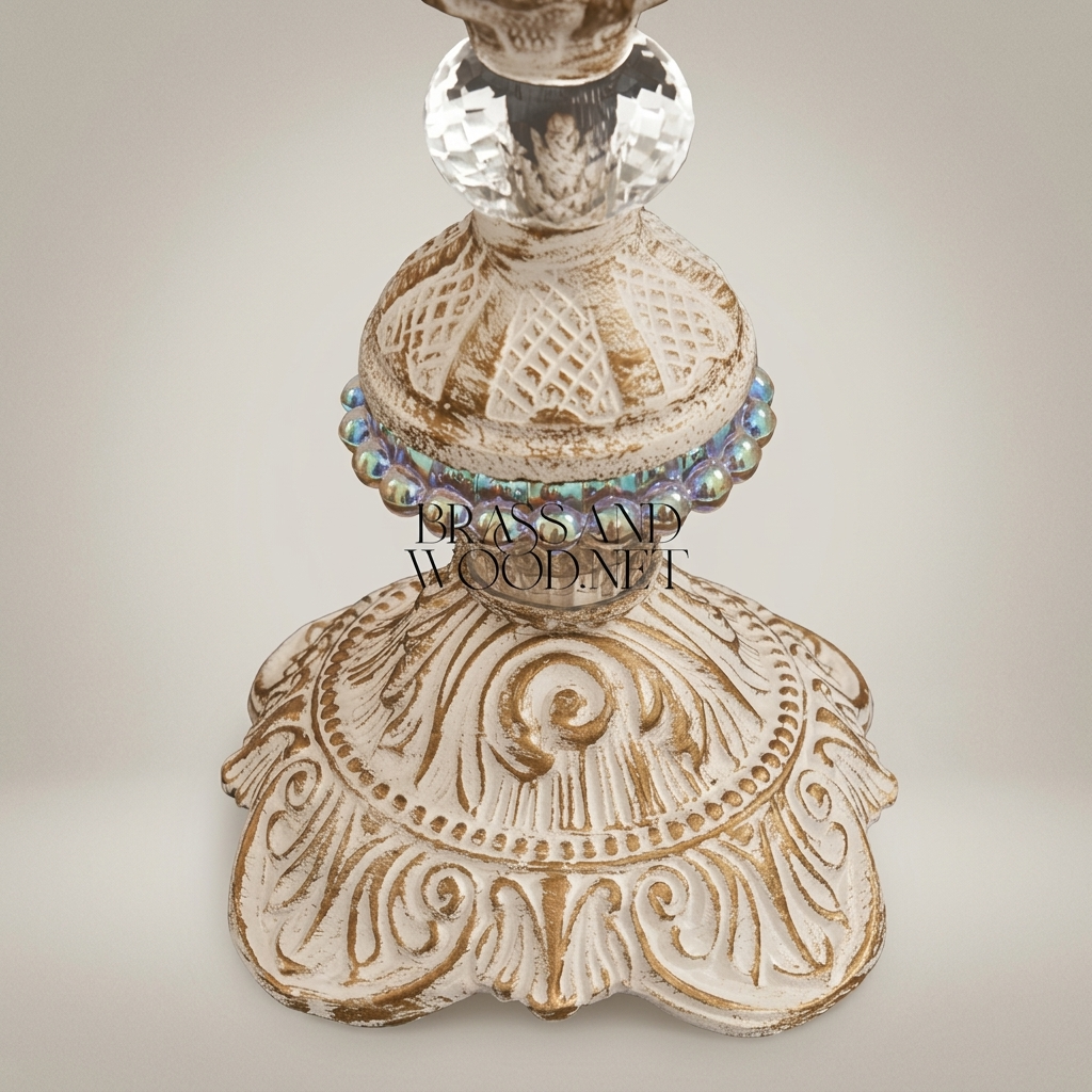 Classical Baroque Brass & Crystal Table Lamp - Ornate Carved Pedestal — Antique Gold