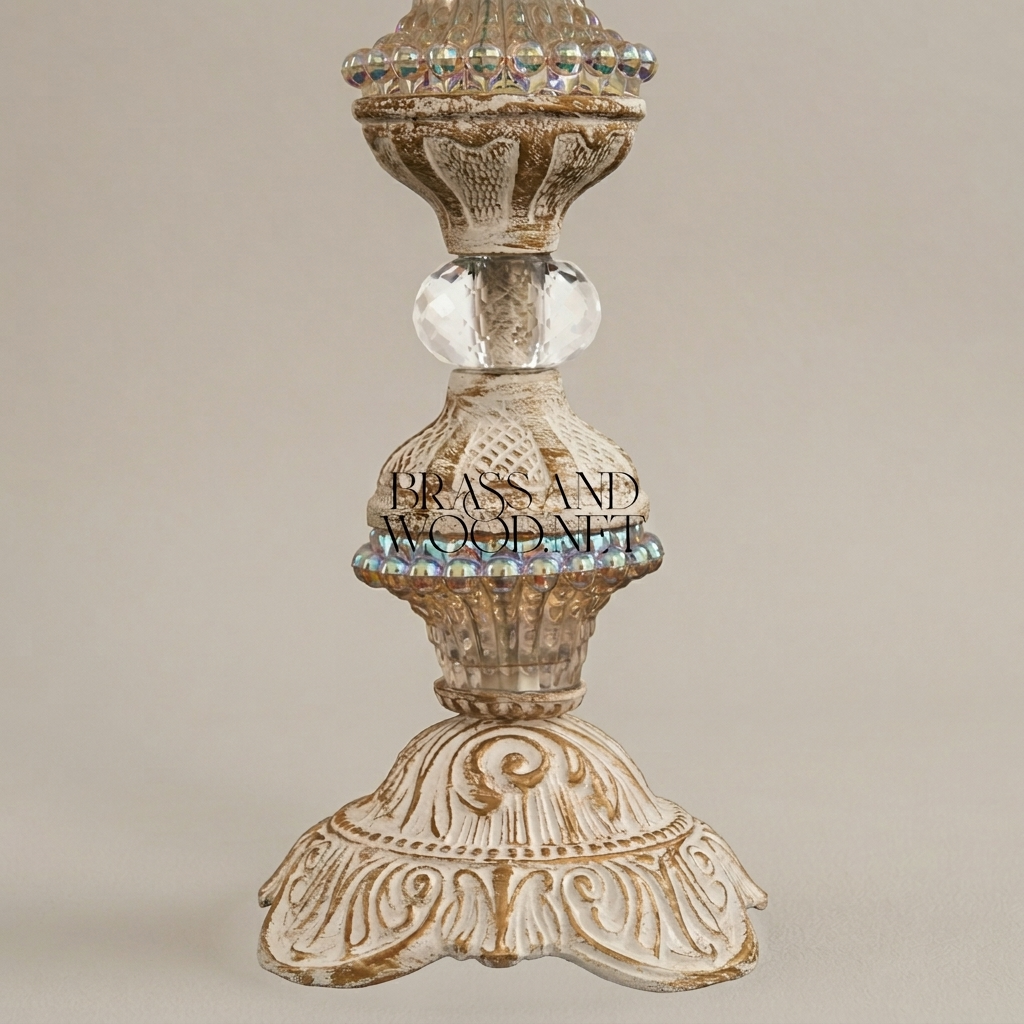 Classical Baroque Brass & Crystal Table Lamp - Ornate Carved Pedestal — Antique Gold