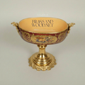 Classical Baroque Ceramic Compote Bowl with Hand-Painted Floral Medallions — Gold