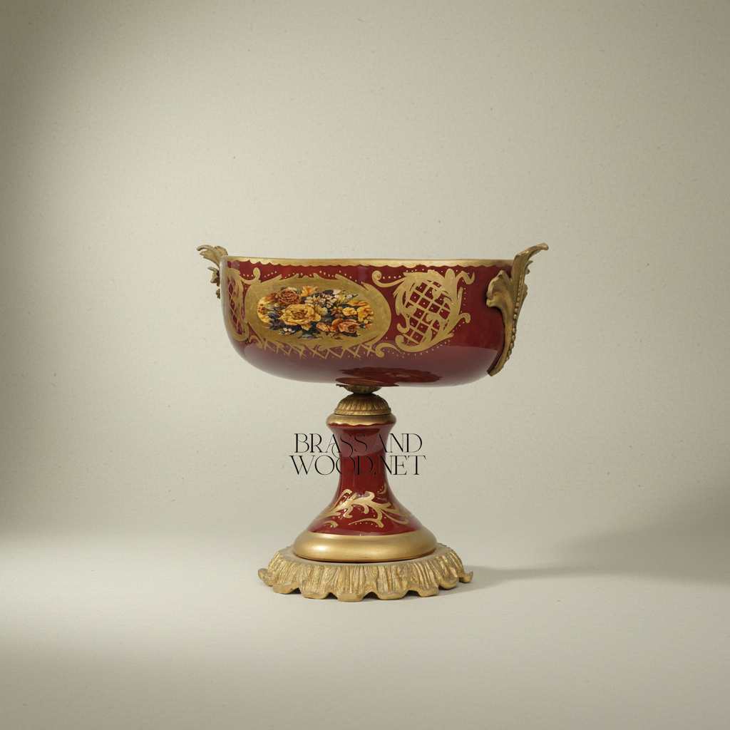 Classical Baroque Ceramic Compote Bowl with Hand-Painted Floral Medallions