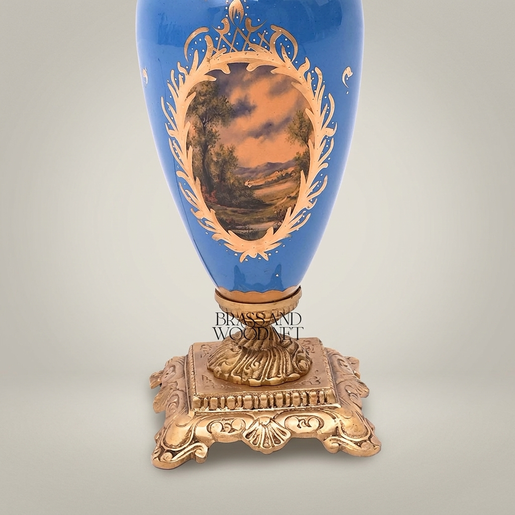 Classical Baroque Ceramic Table Lamp - Hand-Painted Floral Urn Base — Antique Gold
