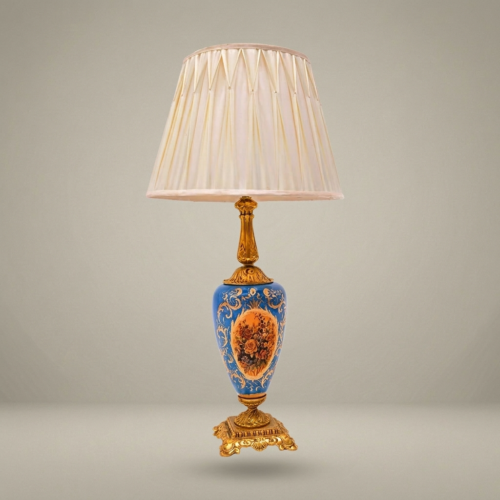Classical Baroque Ceramic Table Lamp - Hand-Painted Floral Urn Base