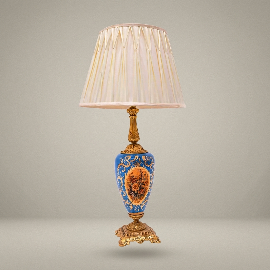 Classical Baroque Ceramic Table Lamp - Hand-Painted Floral Urn Base — Antique Gold