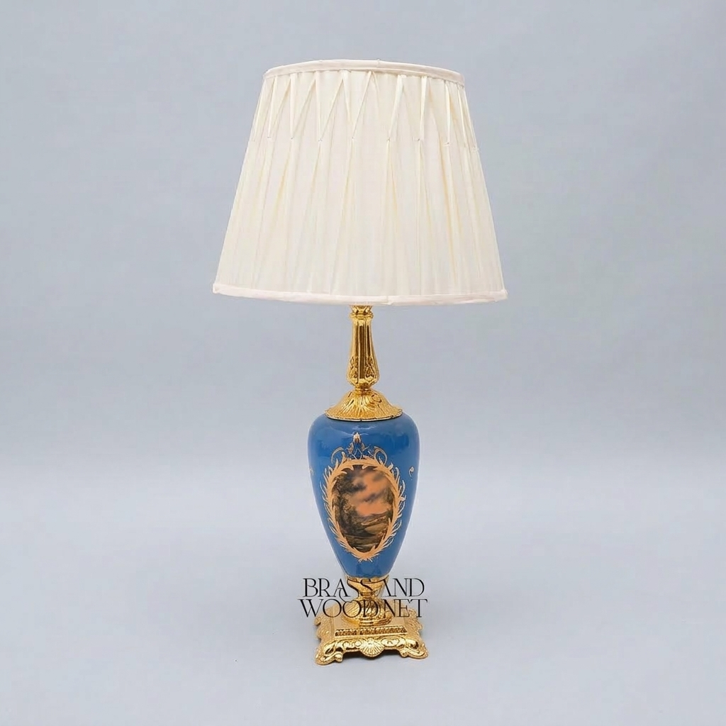Classical Baroque Ceramic Table Lamp - Hand-Painted Floral Urn Base — Gold